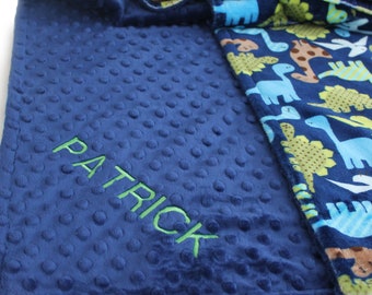 Baby Boy Blanket, Personalized Minky Blanket or Lovey, Dinosaur Baby Blanket, Blue Green Baby Blanket, Custom Baby Blanket, Dino Blanket