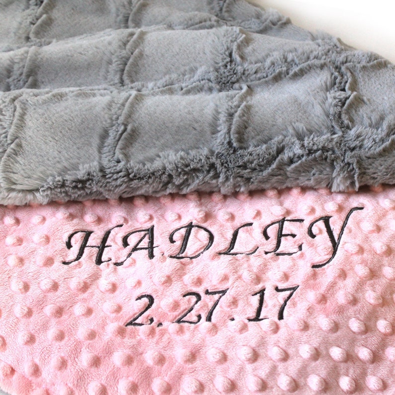 Personalized Minky Baby Blanket Gray Pink Baby Blanket Girl Etsy 日本