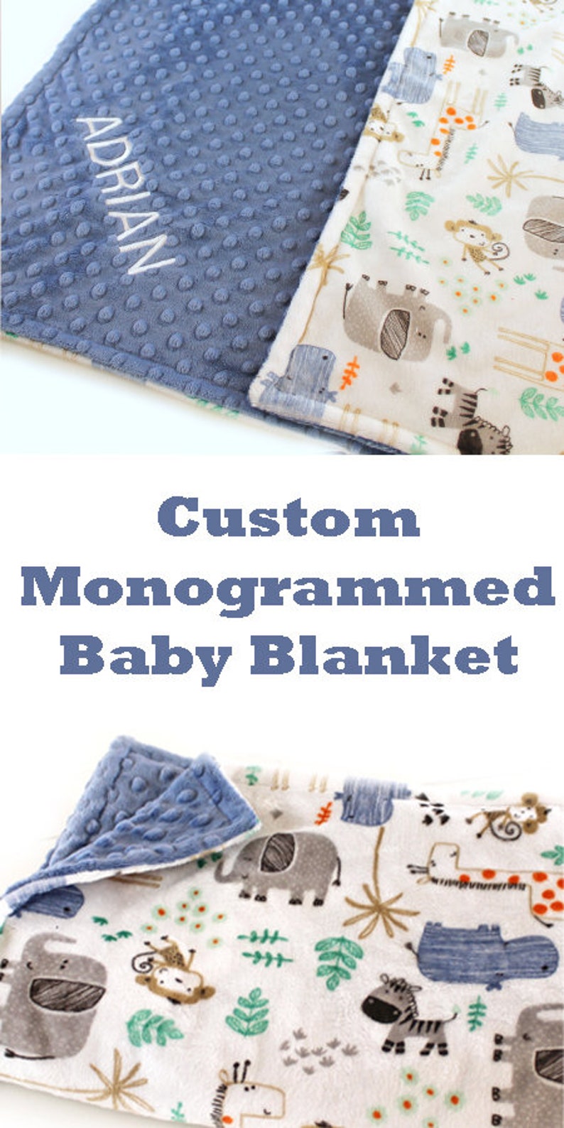 Personalized Minky Baby Blanket Blue Boy Baby Blanket Baby Etsy