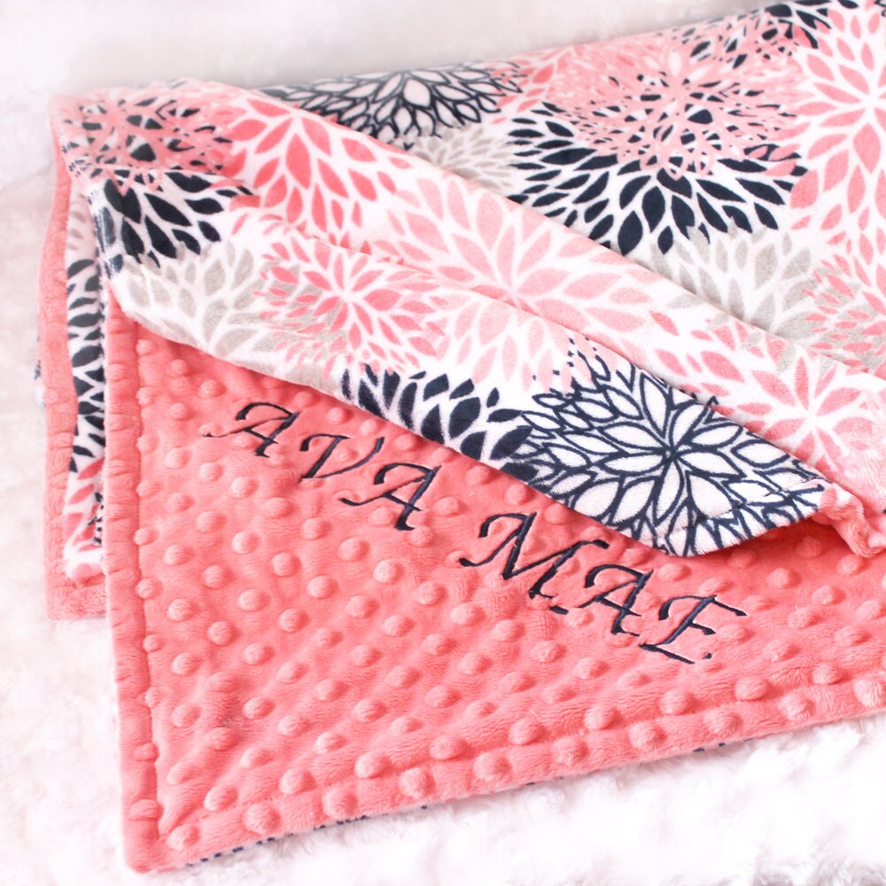 coral personalized blanket 48 x 60 girl toddler blanket minky