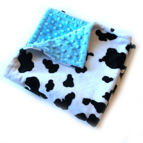 Baby Blanket Or Lovey Mini Personalized Blue Cow Baby Etsy