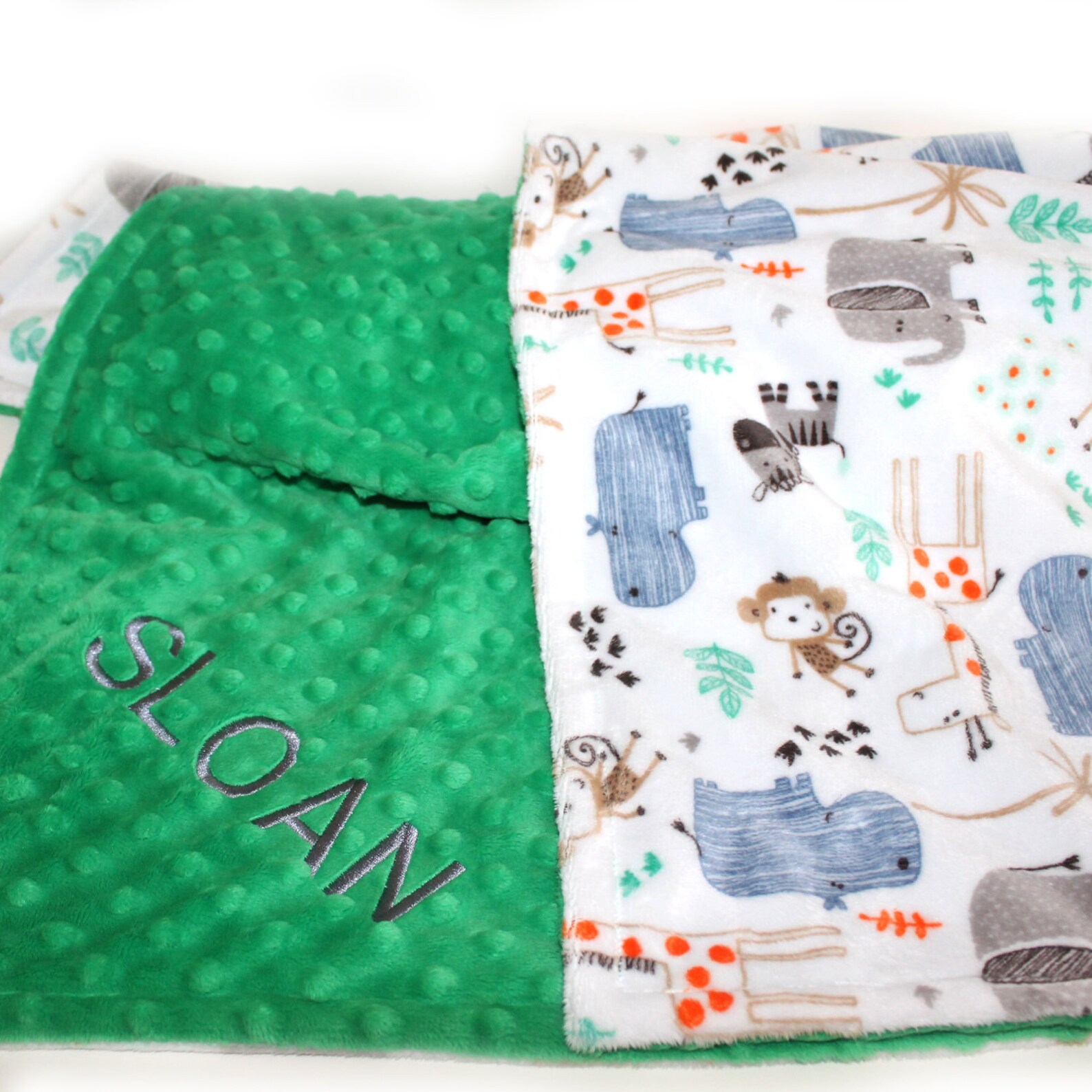 Personalized Baby Blanket Boy or Lovey Zoo safari Blue Tan Etsy