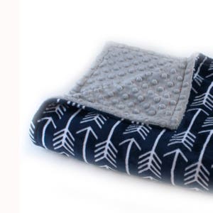Personalized DOUBLE MINKY Arrows Blanket Gray and Light Baby Blue OR choose your solid color Gray Arrows Blanket or Lovey