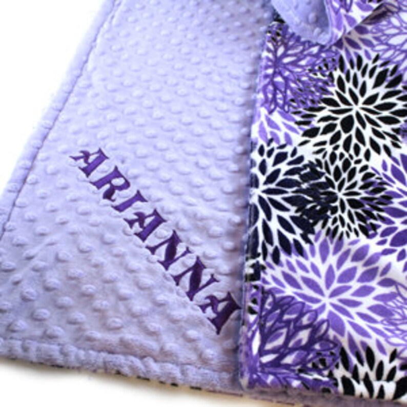 Girl Nursery Personalized Baby Blanket Girl Or Lovey Purple Floral Minky Baby Blanket Flower Blanket Baby Gift Custom Baby Blanket Home Living Blankets Throws