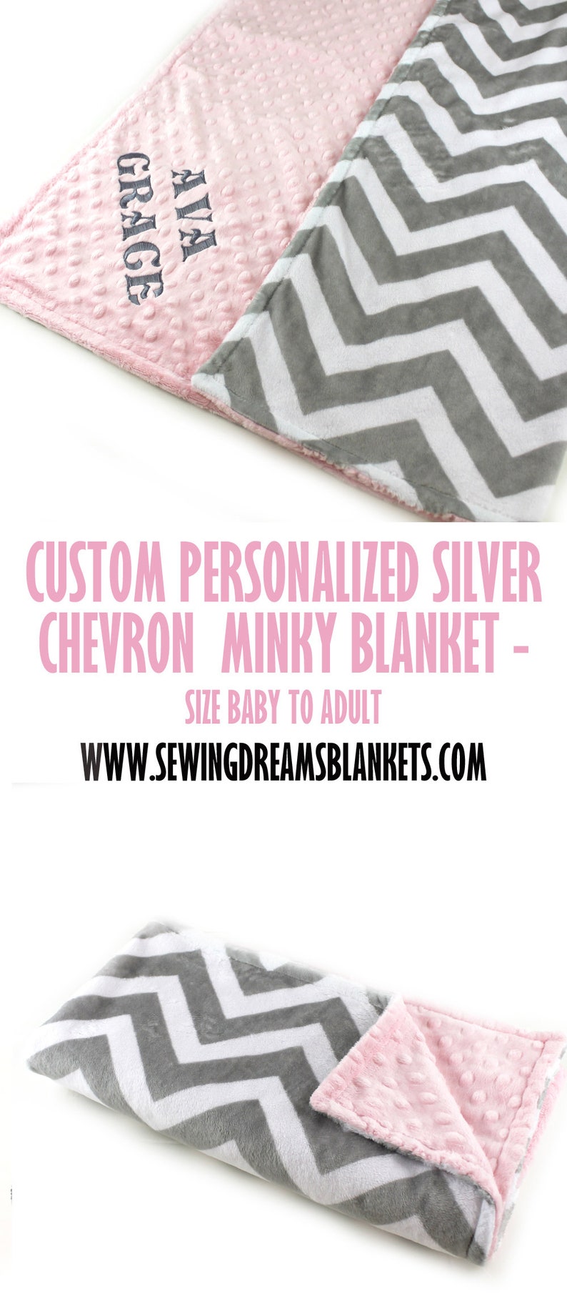 Personalize Baby Blanket Girl Pink Gray Chevron Baby Blanket Etsy
