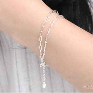 sterling silver minimalist bracelet, double layered stacking bracelet, cute gifts for women.