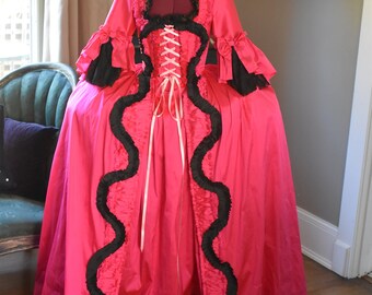 bright pink taffeta Marie Antoinette Victorian inspired rococo costume dress halloween masquerade 18th century