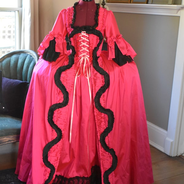 bright pink taffeta Marie Antoinette Victorian inspired rococo costume dress halloween masquerade 18th century