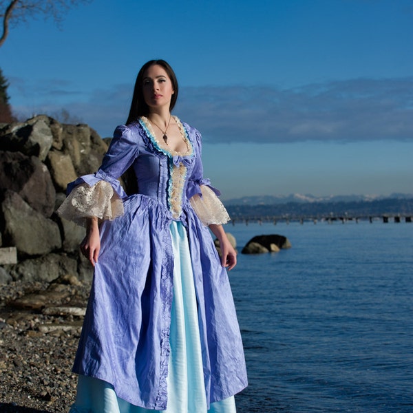 Pale blue satin and Periwinkle blue silk Marie Antoinette Victorian inspired rococo costume dress