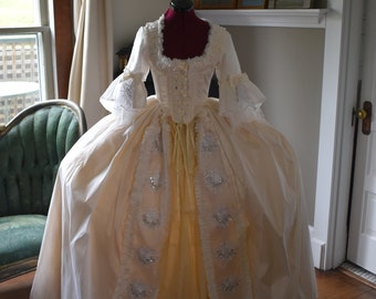cream taffeta Marie Antoinette Victorian inspired rococo costume dress halloween masquerade 18th century