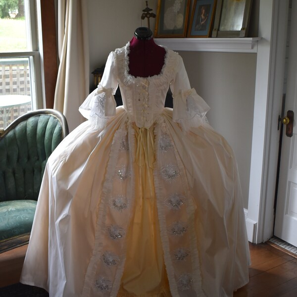 cream taffeta Marie Antoinette Victorian inspired rococo costume dress halloween masquerade 18th century