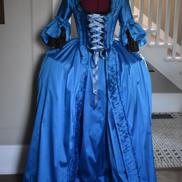 teal blue taffeta Marie Antoinette Victorian inspired rococo costume dress halloween masquerade 18th century