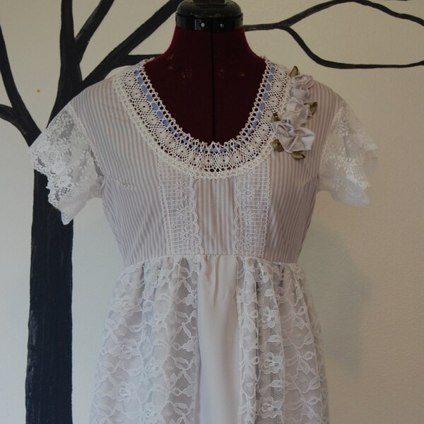 Pale victorian downton abbey dress inspired halloween costume empire waist with lavender stripes