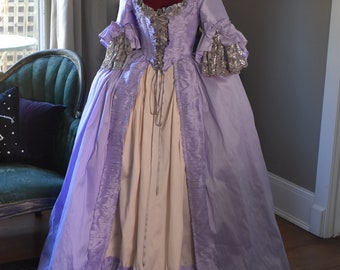 pale purple faux silk Marie Antoinette Victorian inspired rococo costume dress halloween masquerade 18th century