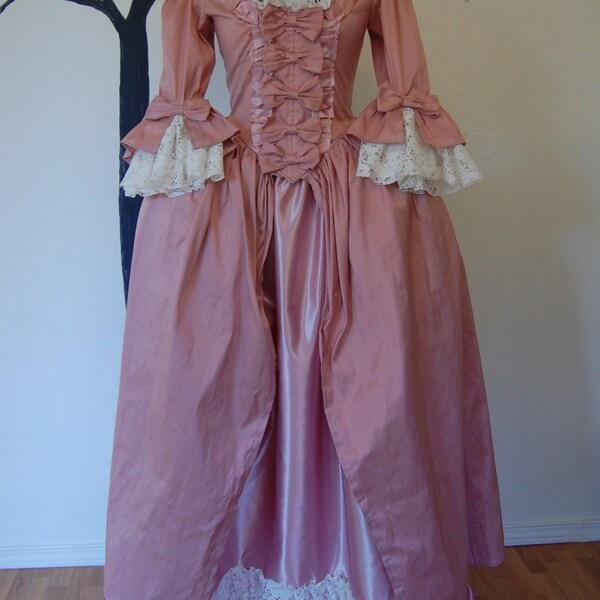 Rosy pink silk Marie Antoinette Victorian inspired rococo costume dress