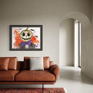 digital, art, print, Halloween, Stingy Jack, Pumpkin head, halloween art, pumpkin head, wall art, ghoulish, skeletal pumpkin, wall decor,