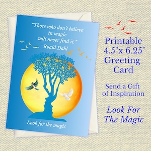 Procure a Magia, Cartão de Saudações Inspirador, Papelaria para Imprimir, Cartão de Notas Inspirador, Cartão de Incentivo, Saudações para Imprimir