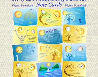 Inspirerende notitiekaarten, aanmoedigingskaarten, afdrukbare bevestigingsbriefjes, inspirerende citaten, (digitale download), motivatiekaarten
