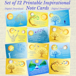 12 Printable 5.25" x 4" Inspirational Note Cards, Encouragement Cards, Positive Life Quotes, Affirmation Cards, Friendship Cards, Post Cards