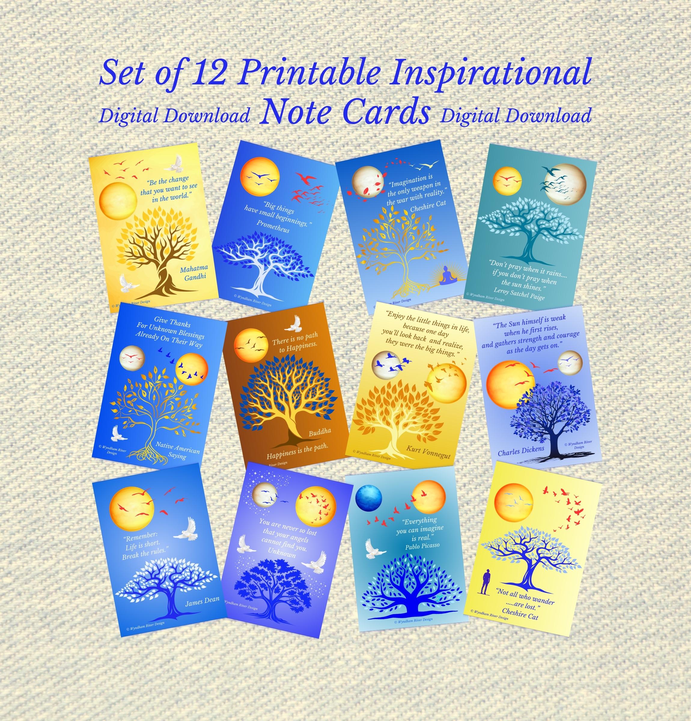 Inspirational Note Cards, Encouragement Cards, Set of 12, Printable ...