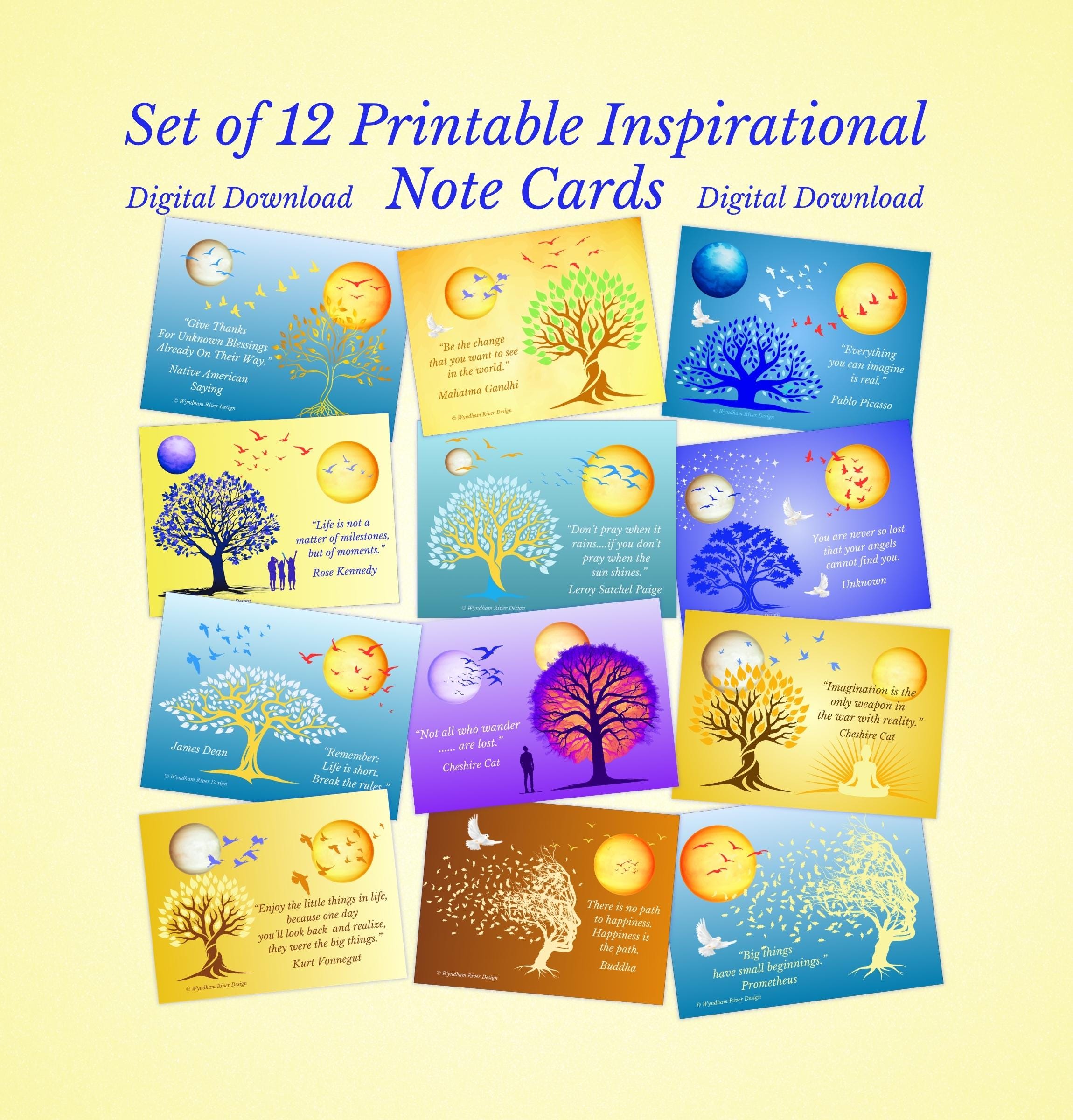 Inspirational Note Cards, Encouragement Cards, Set of 12, Printable ...