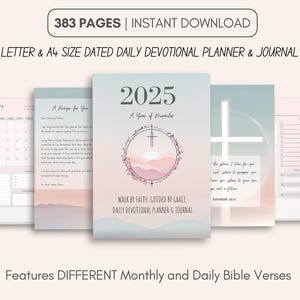 Planificador y diario devocional 2025 / Calendario imprimible con fecha / Planificador mensual y diario con versículos bíblicos / Carta y A4 / Descarga instantánea