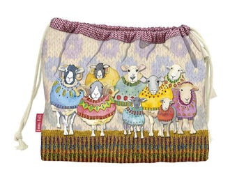 Colorful Sheep Wearing Sweaters Drawstring Field Project Bag, Tote - Adorable! Knitting/ Crochet & More! Great Size! Machine Washable!