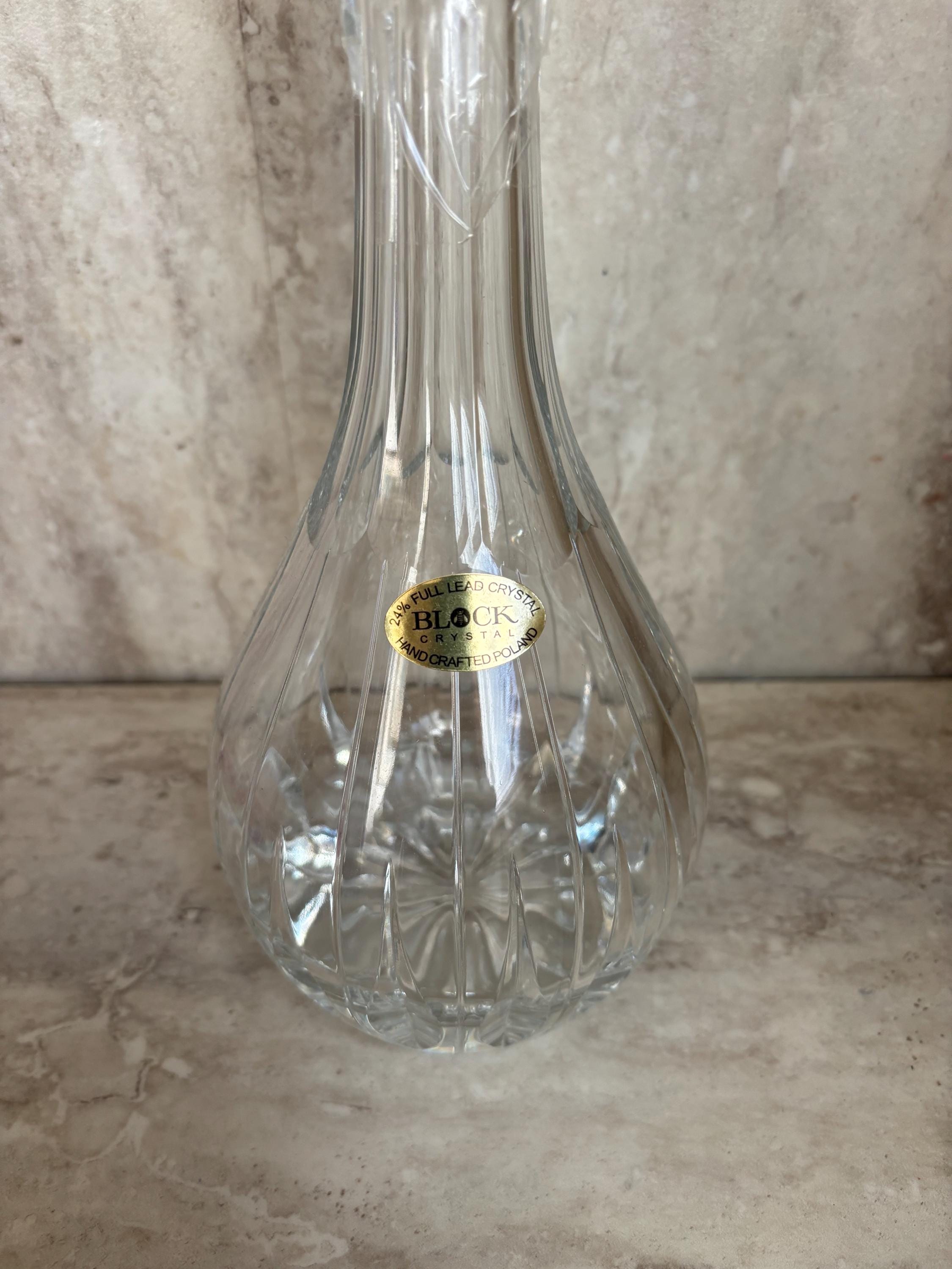 Vintage Block Blown/cut Lead Crystal Decanter Poland- New
