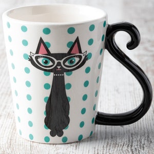 Mid Century Modern Atomic Cat Mug- Adorable! Ceramic