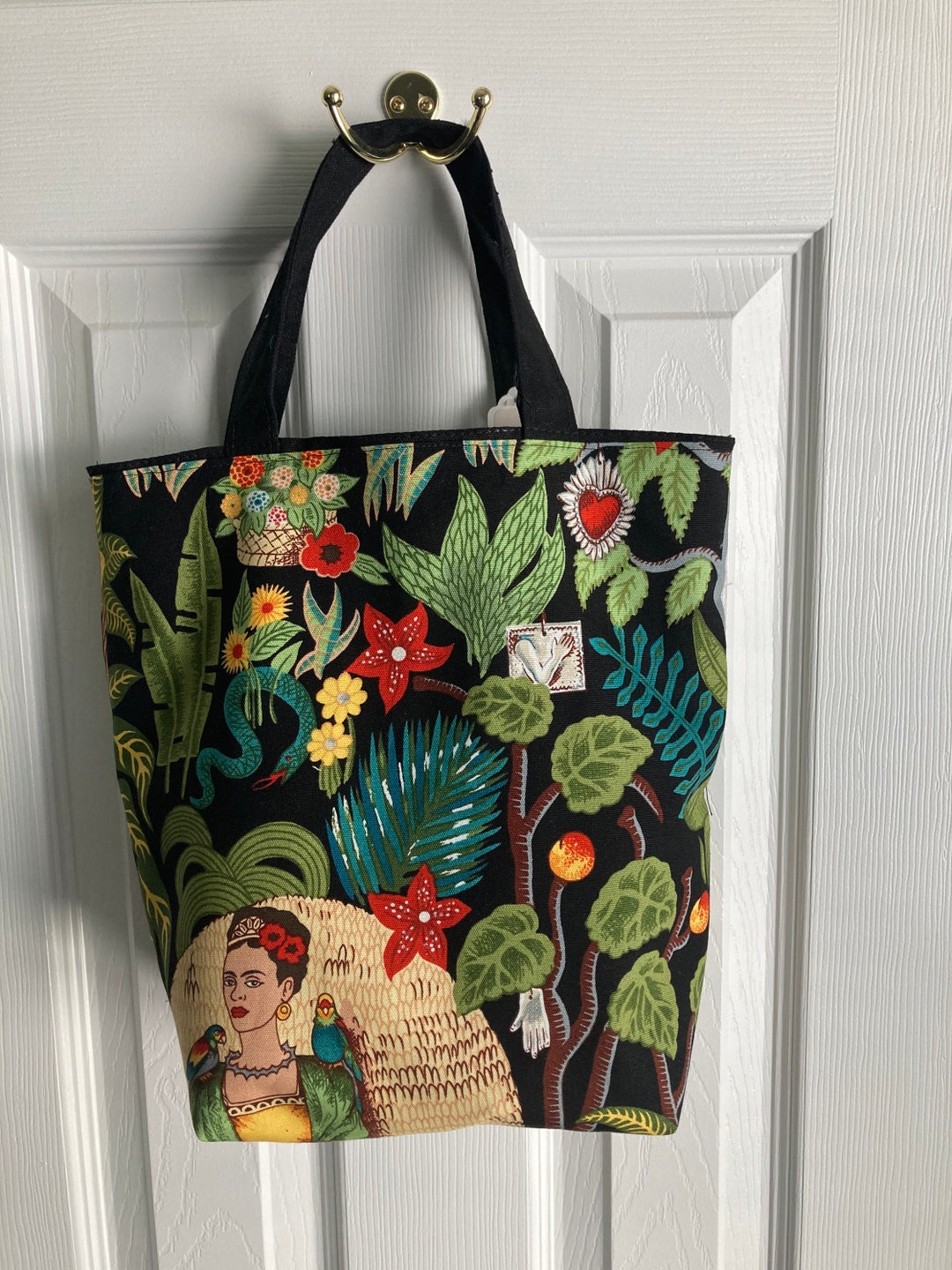 Frida Kahlo Colorful Black Canvas Tote Bag Book Bag Market - Etsy