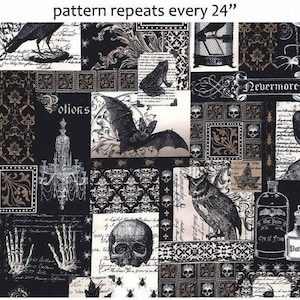 Nevermore Collage- Edgar Allen Poe-like Fabric by  Michael Miller- Cotton By The Yard and Half yard
