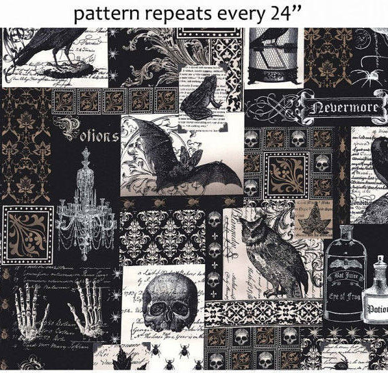 Nevermore Collage- Edgar Allen Poe-like Fabric by  Michael Miller- Co…