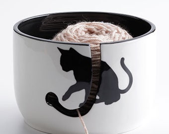 Ceramic Cat Yarn Bowl! 4.5 X 6.5" Great Size- Keeps Yarn Clean & Untangled!