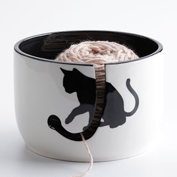 Ceramic Cat Yarn Bowl! 4.5 X 6.5" Great Size- Keeps Yarn Clean & Untangled!