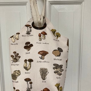 Bindle Bag Project Bag Mushroom Theme on Cream background! Knitting Bag, Tote
