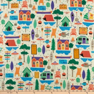 QT Fabrics Digital Lake Time Lake Time Allover Cream, Camping, Tents, 27329E