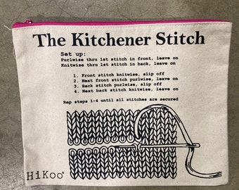 Kitchener Stitch Zip Project/ Notions Bag by  Hikoo- Canvas, Sturdy, Washable! Black/ Fuchsia Great Gift For A Knitter!