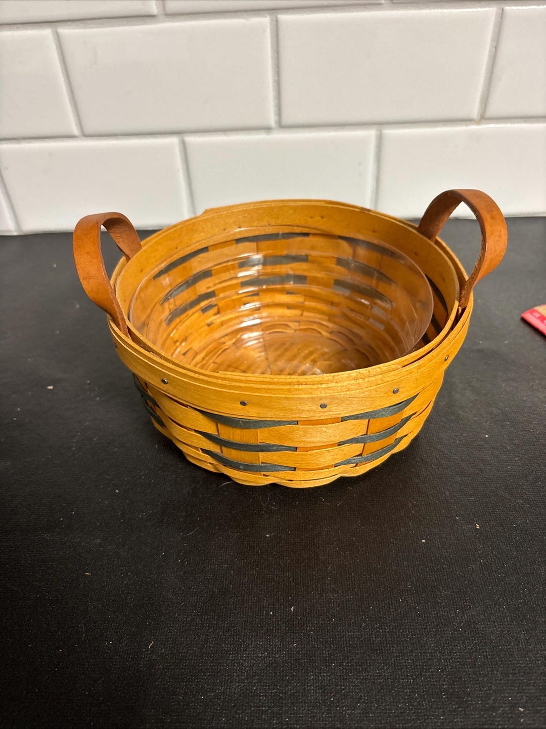 Longaberger 2001 Basket With Liner Protector - Round Leather