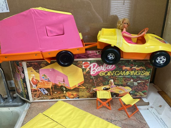 1972 Vintage Barbie Goin Camping Set With Original Box, Pop up Camper,  Accessories 