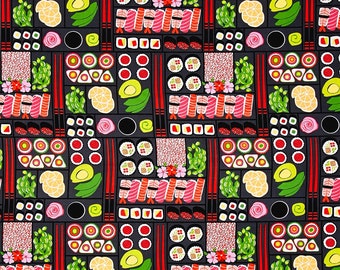 Michael Miller Bento Box, Sushi Fabric, Lacquer, DC7462- By the Yard/ Half Yard- Quilting weight!