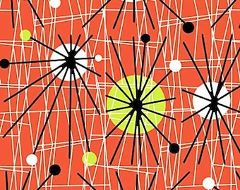 Michael Miller Mid-Century Modern Atomic Clementine, Fabric By The Yard/ Half Yard- 100% Cotton Retro! 50's! New Color!