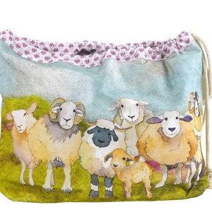 Colorful Sheep Drawstring Field Project Bag, Tote - Adorable! Knitting/ Crochet & More! Great Size!