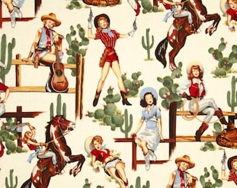 Alexander Henry Back in the Saddle Western Rodeo Pin Up Cowgirl tissu-Noir Alexander Henry Back in the Saddle Western Rodeo Pin Up Cowgirl tissu-Noir