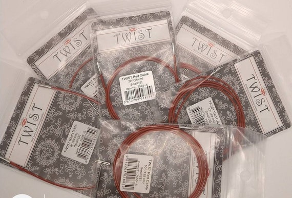 SET OF 6-chiaogoo Twist Red SMALL Cables Chiaogoo Interchangeable Cables  Chiaogoo Twist Red Cable Complete Set W/ Bonus Pouch 
