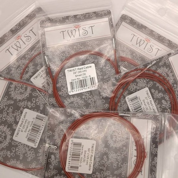 SET OF 6-ChiaoGoo Twist red SMALL cables- Chiaogoo Interchangeable cables- Chiaogoo Twist red cable! Complete Set W/ Bonus Pouch!