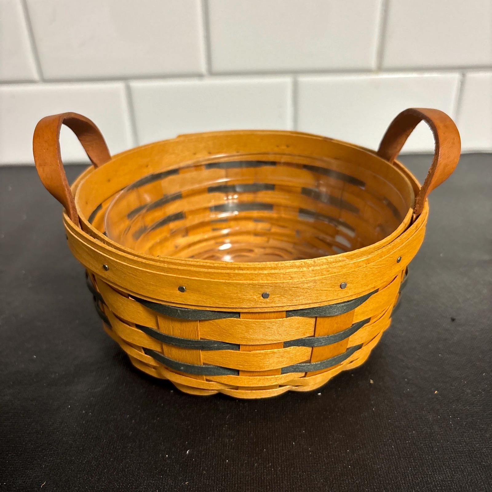 Longaberger 2001 Basket With Liner Protector - Round Leather