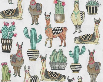 Duck Canvas Lovely Llamas on Cotton Duck Home Decor Fabric by the Yard D456.26 - LLamas, Cactus on White