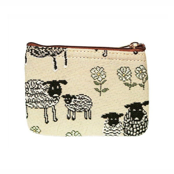 Tapestry Sheep/ Lamb Zippered Coin Purse/ Small Notions Bag