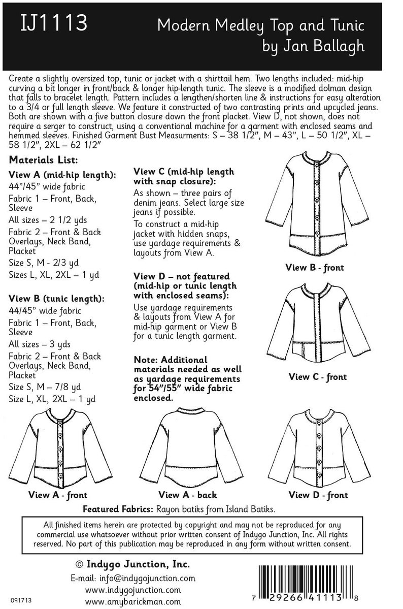 Modern Medley Top & Tunic IJ1113 NEW Sewing Pattern From - Etsy