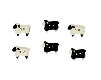 Sew Thru SHEEP Buttons- Set of 6, 3 Black, 3 white 1" For Embellish, SEW, KNIT!